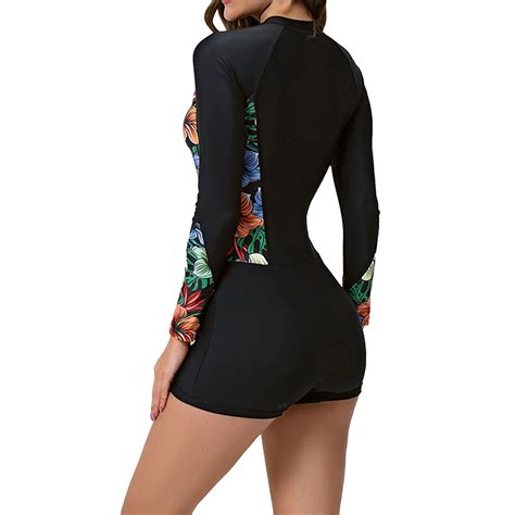 Fsqjgq One Piece Swimsuits For Women Long Sleeve Floral Sunscreen Rash Guard Sets High Neck Full