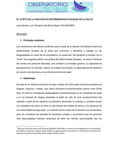 Pdf El Costo De La Inacci N En Determinantes Sociales De El Costo