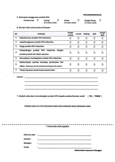 Contoh Borang Maklum Balas Kepuasan Pelanggan Moshims Borang Soal Riset