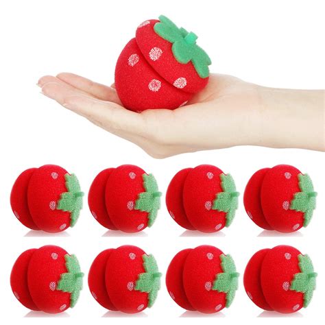 RMISODO 24 Pieces Soft Sponge Hair Rollers, Cute Strawberry Hair ...