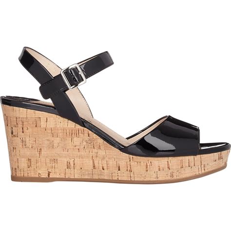 Prada Women S Patent Ankle Strap Wedge Sandals In Black Lyst