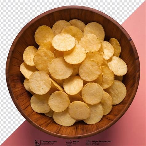 Premium Psd Potato Chips Wooden Bowl Isolated