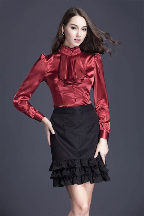 Ruffled Satin Blouse Satin Fashion Beautiful Blouses Pretty Blouses