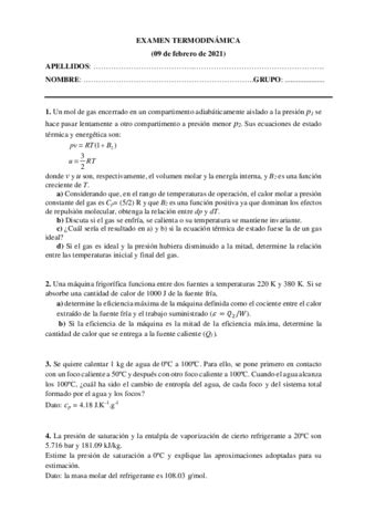 Examen Termo Febrero Recuperacion Final Pdf