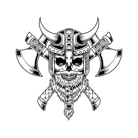 Bearded Skull Viking With Axe Illustration Skull Drawing Viking