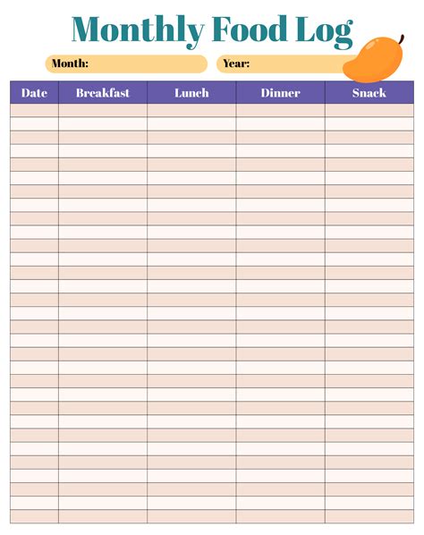 Food Log Journal - 10 Free PDF Printables | Printablee