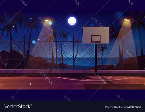 Night basketball court on seashore Royalty Free Vector Image