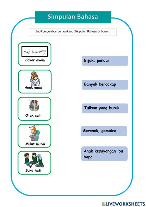 Simpulan Bahasa Online Exercise For Grade1 2 Live Worksheets