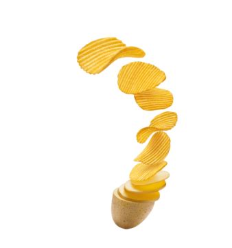 Realistic Potato Slices Flying And Turning Into Wavy Crispy Chips