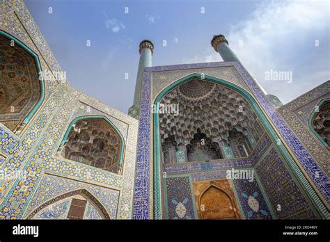 The Ornate Architecture Of The Main Entrance To Shah Mosque In The