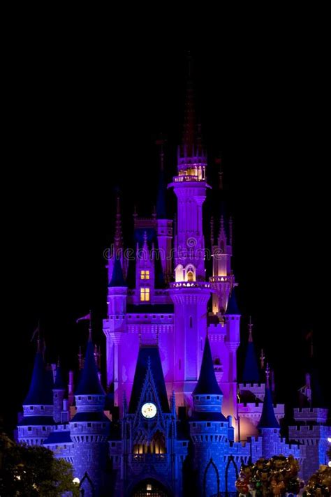 Folla Del Castello Del Disney Alla Notte Fotografia Stock Editoriale