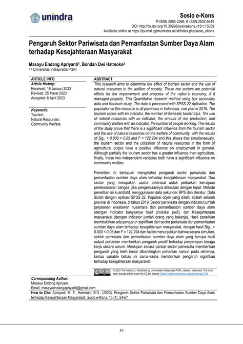 PDF Pengaruh Sektor Pariwisata Dan Pemanfaatan Sumber Daya Alam