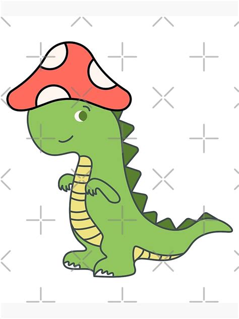 Simple Red And White Mushroom Hat Dinosaur Poster For Sale By