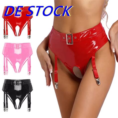 De Sexy Damen Wetlook String Slip Panties Tanga Lack Leder Unterw Sche