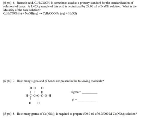 Solved 6 Pts 6 Benzoic Acid C H COOH Is Sometimes Used Chegg