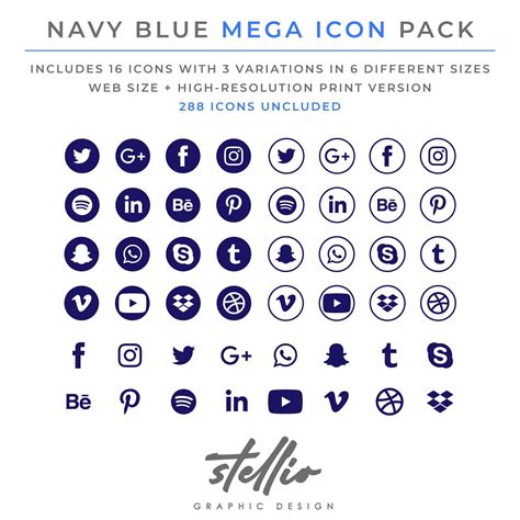 Social Media Icon Set Navy Blue Blue Social Media Graphic Etsy