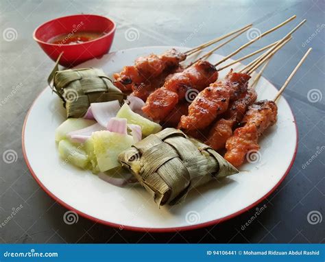 Chicken Satay Stock Image Image Of Ketupat Still Objects