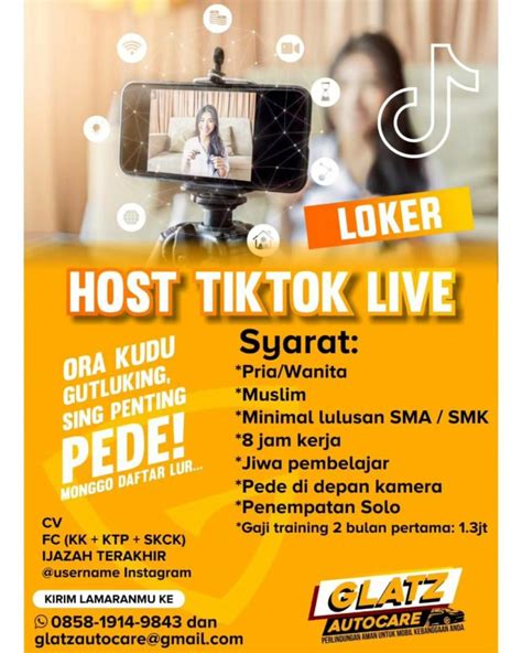 Lowongan Kerja Agustus 2023 Host Tiktok Live Glatz Autocare Di Solo