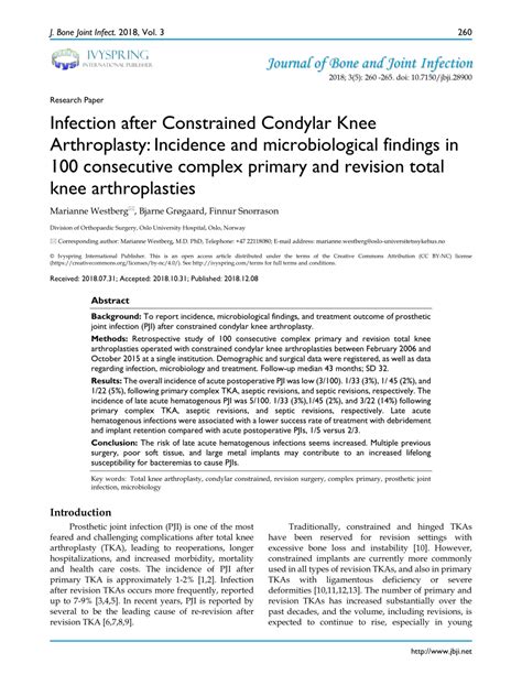 Pdf Infection After Constrained Condylar Knee Arthroplasty Incidence