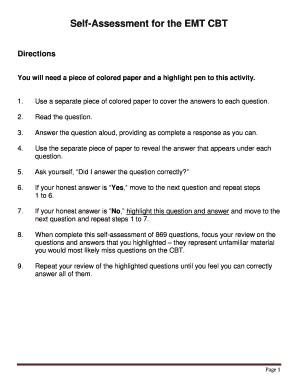 Fillable Online Self Assessment For The EMT CBT Fax Email Print PdfFiller