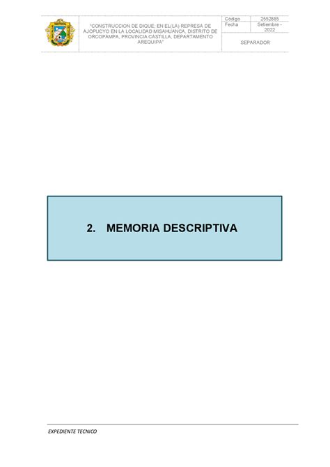 MEMORIA DESCRIPTIVA DE UN EXPEDIENTE Resúmenes de Derecho Docsity