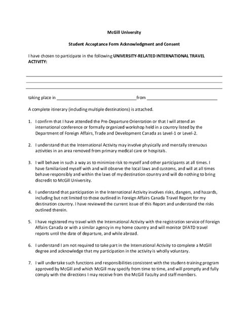 Fillable Online McGill University Student Acceptance Form Fax Email