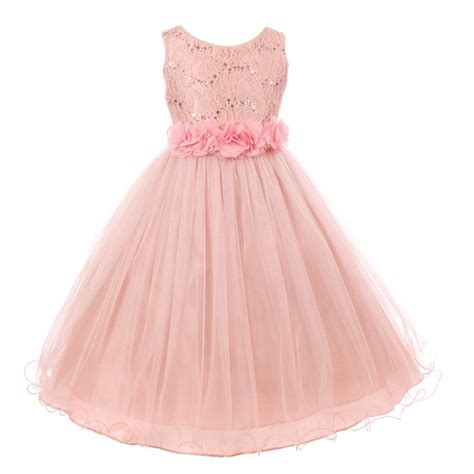 My Best Kids Girls Blush Pink Lace Sequin Tulle Flower Sparkle