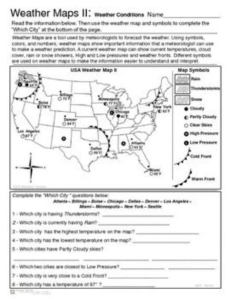 Forecasting Weather Map Worksheet 1 Answers