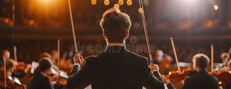 Conductor Leading Orchestra in Black Suit Stock Illustration ...