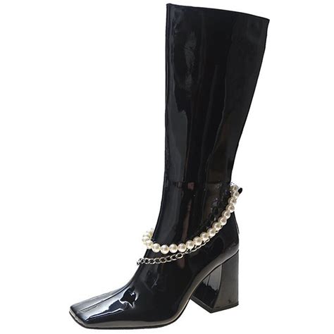 Lapolaka Arrivals Pearl Chain Patent Leather Zippe... – Grandado