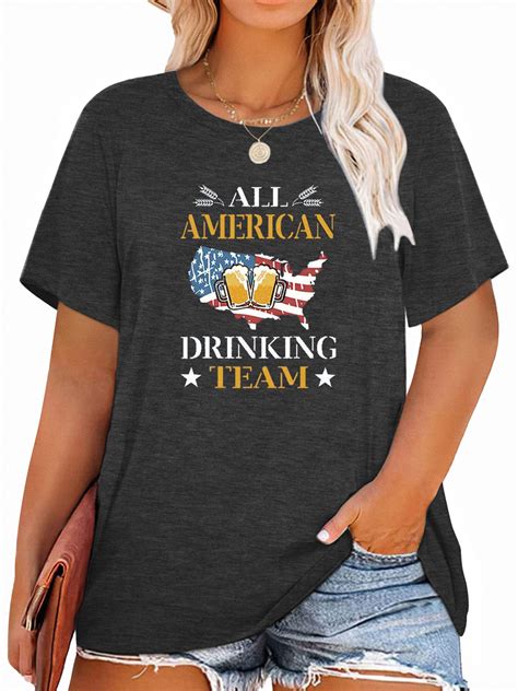 Anbech 4th Of July Womens Plus Size Shirt USA American Flag Tshirt