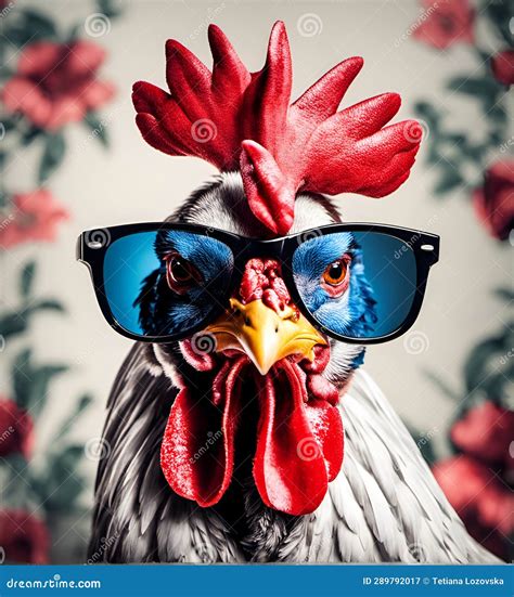 Cool Hen Portrait In Sunglasses With Flowers On Head Ai Stock Illustration Illustration Of