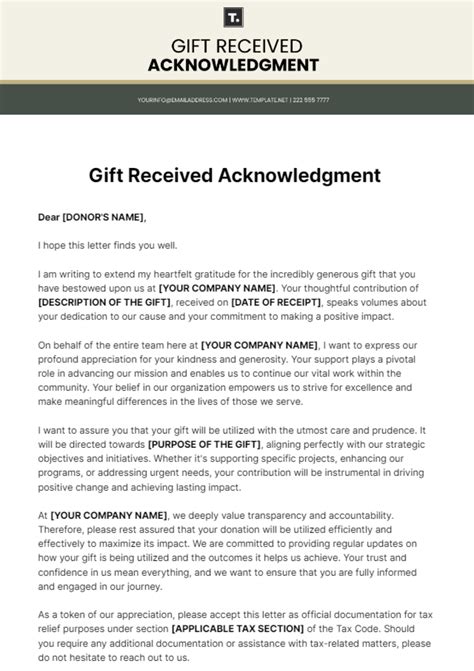 Free Gift Received Acknowledgment Template - Edit Online & Download