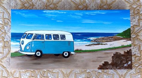 Ocean Painting With Vw Kombi Van At The Beach Etsy Ocean Painting