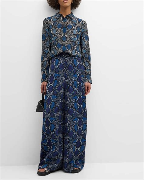 Kobi Halperin Vivian Snakeskin Print High Rise Wide Leg Pants Neiman