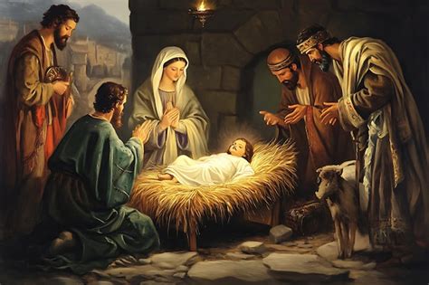 The Nativity of Jesus Christ A Painting of the Birth of Jesus in a ...