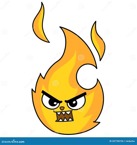 Enojado Fuego Emoticono Quema Doodle Kawaii Imagen De Icono De Doodle