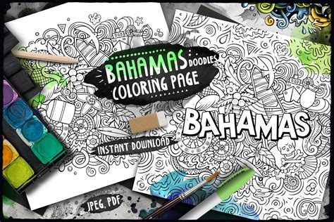 Bahamas Digital Coloring Page Travel Adult Coloring Around The World Doodles Country Doodle