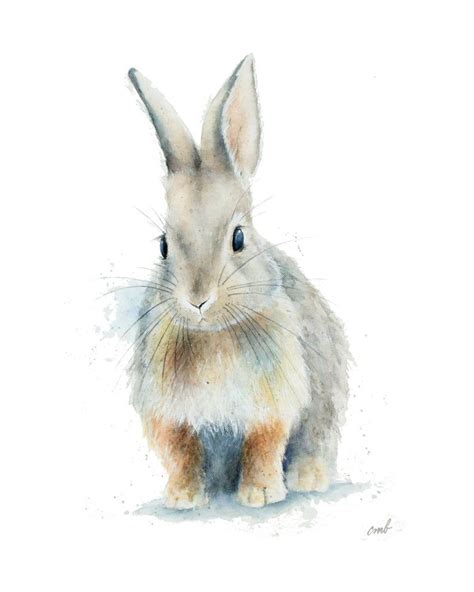 a watercolor painting of a rabbit on a white background with blue eyes ...