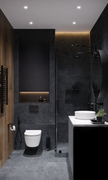 ТЕМНАЯ ВАННА С ДУШЕВОЙ В СТИЛЕ МИНИМАЛИЗМ | Lüks banyolar, Gri banyo ...