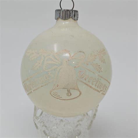 Vtg Unsilvered Frosted Glass Greetings Ball Christmas Ornament Shiny