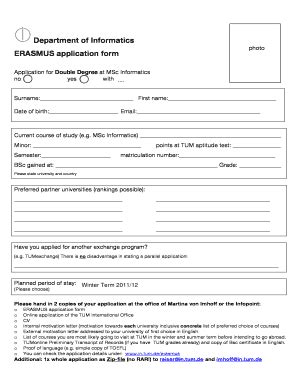 Department Of Informatics Erasmus Application Form Tum Fill And