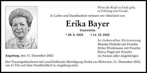 Traueranzeigen Von Erika Bayer Augsburger Allgemeine Zeitung