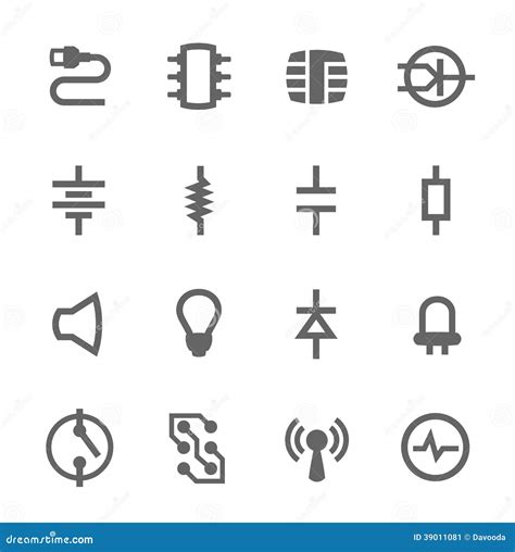 Iconos De Los Componentes Electrónicos Ilustración del Vector