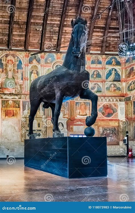 Wooden Sculpture Of A Horse Palazzo Della Ragione Padua Italy