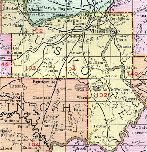 Muskogee County, Oklahoma 1911 Map, Rand McNally, Muskogee City ...