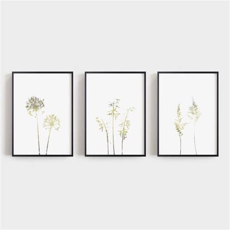 Neutral Botanical Print Set Dandelion Wall Art Wildflower Etsy Modern