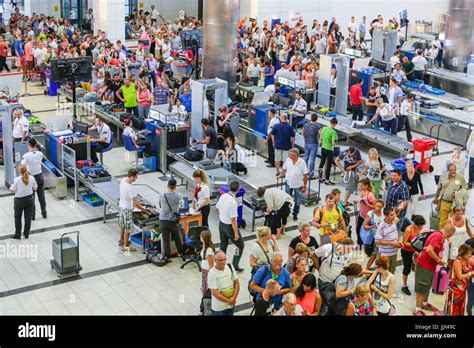 Security and passport control at Antalya International Airport, Turkey ...