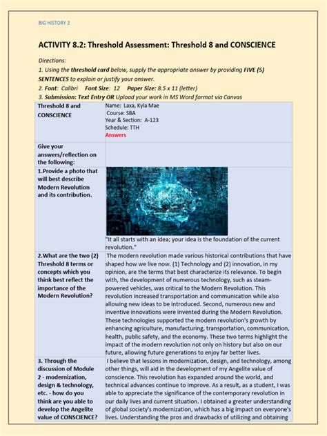ACTIVITY 8.2 Threshold Assessment Threshold 8 and CONSCIENCE | PDF | Conscience | Modernization ...