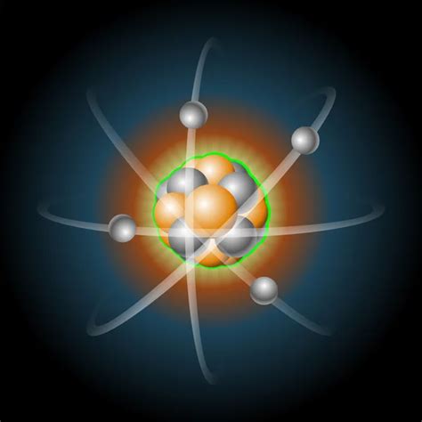 Atom with nucleus of protons and electrons that revolves around Stock ...